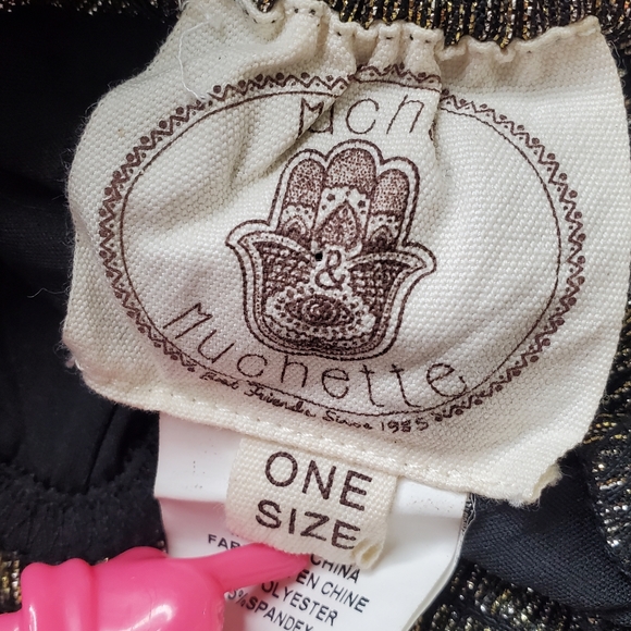 MUCHE MUCHETTE Gold Bronze Metallic Lame Boho Gypsy Ruffle Off Shoulder Dress - Picture 7 of 8